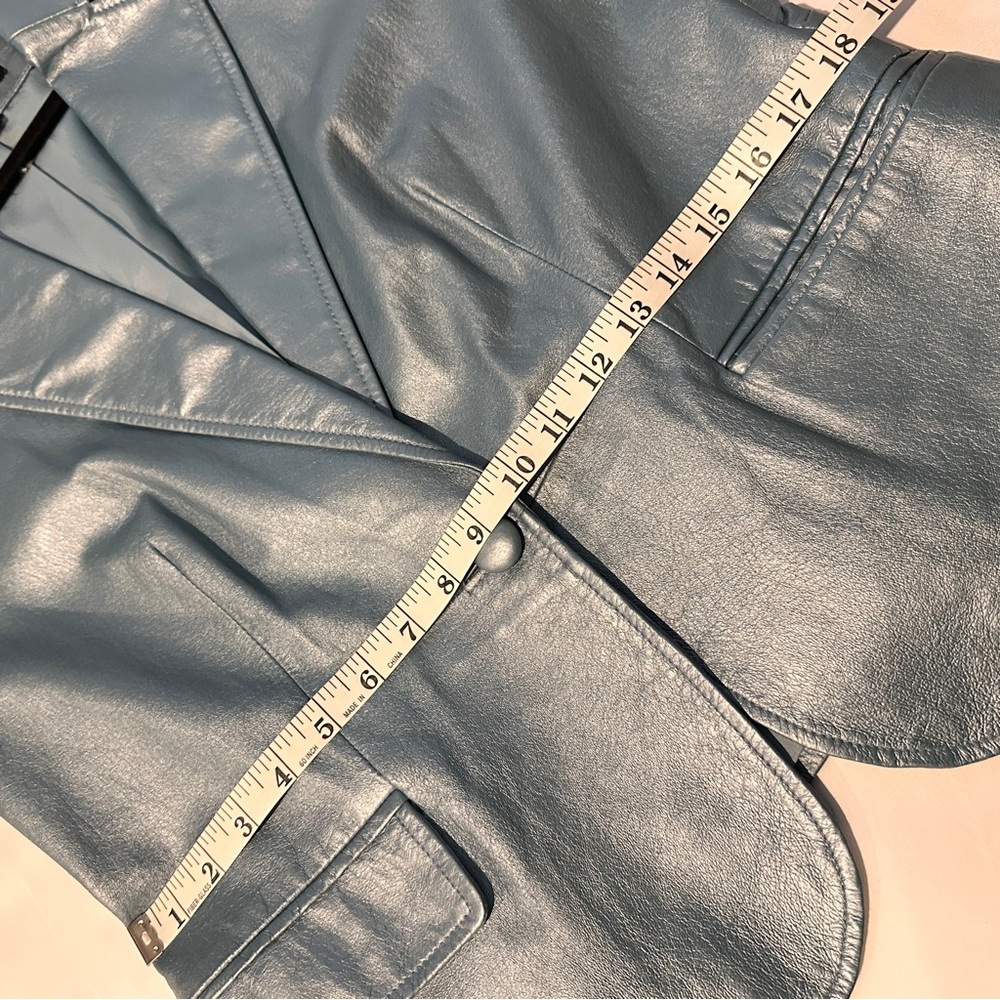 Bernardo Stunning Silvery Blue Leather Blazer Jacket L - Picture 10 of 13